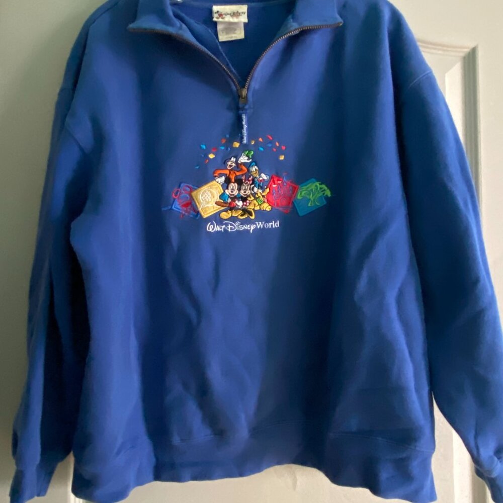 90s Vintage Single Stitched Disney World Party Quarter Zip Sweater (L) Used Good